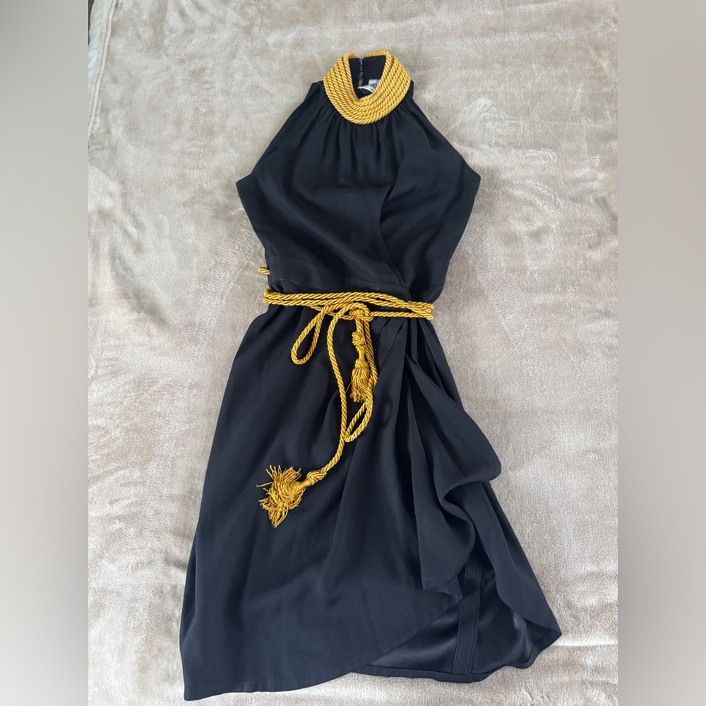 Moschino Cheap & Chic Gold Rope Halter Mini Dress - Picture 3 of 16